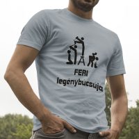 Egyedi nyomtatott póló Legény- és leánybúcsú témában, Feri legénybúcsúja képpel/szöveggel.