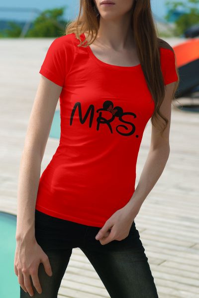 Egyedi nyomtatott páros póló Egyéb témában, MRS (Minnie) képpel/szöveggel.