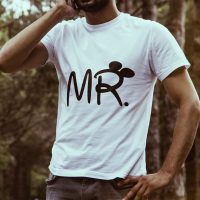 Egyedi nyomtatott póló Egyéb témában, MR (Mickey) képpel/szöveggel.